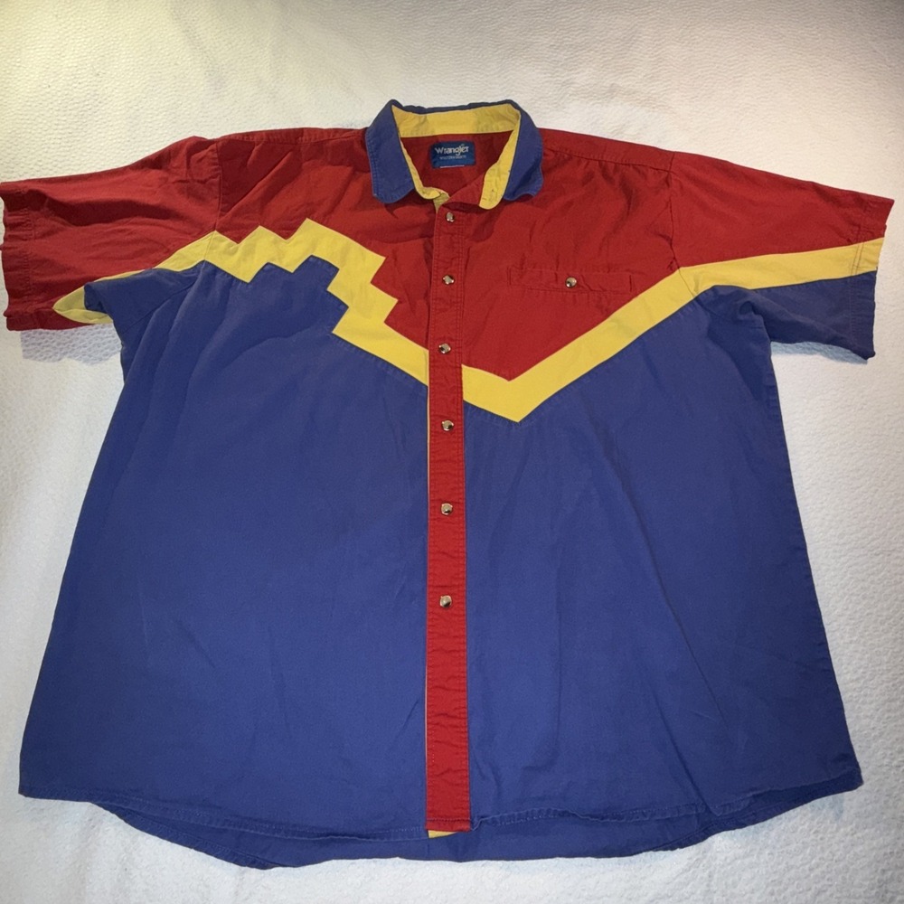 Rare Wrangler Vintage Men's 2xl Short Sleeve Multicolor Pearl Snap Short Sleeve